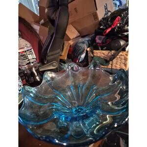 Vintage LE SMITH MID CENTURY PEDESTSL BOWL IN PEACOCK BLUE COLOR HAS...